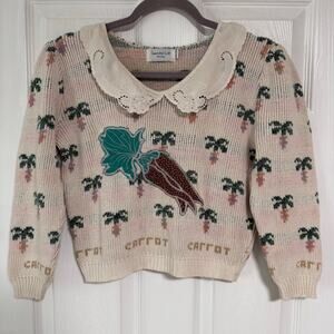 Vintage Sweater Loft Carrot Embroidery Puff Sleeve Sweater Size Small Petite